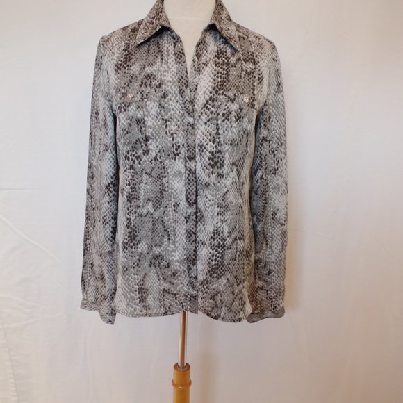 Anne Klein Grey Animal/Snake Print Button Front Blouse- Sz. Sm - Picture 5 of 5